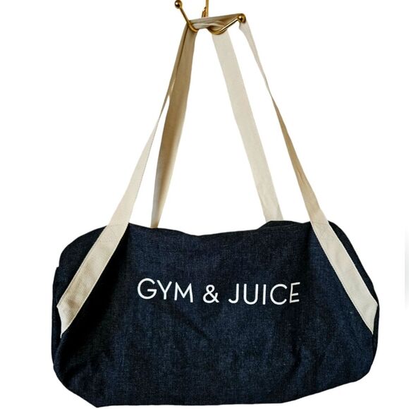 "Gym & Juice" Large Denim Gym Bag - Picture 1 of 11
